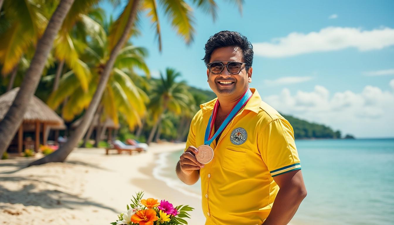 kishore kumar remporte la médaille de bronze lors d’une compétition de surf en indonésie, soulignant son talent et sa passion pour ce sport nautique.